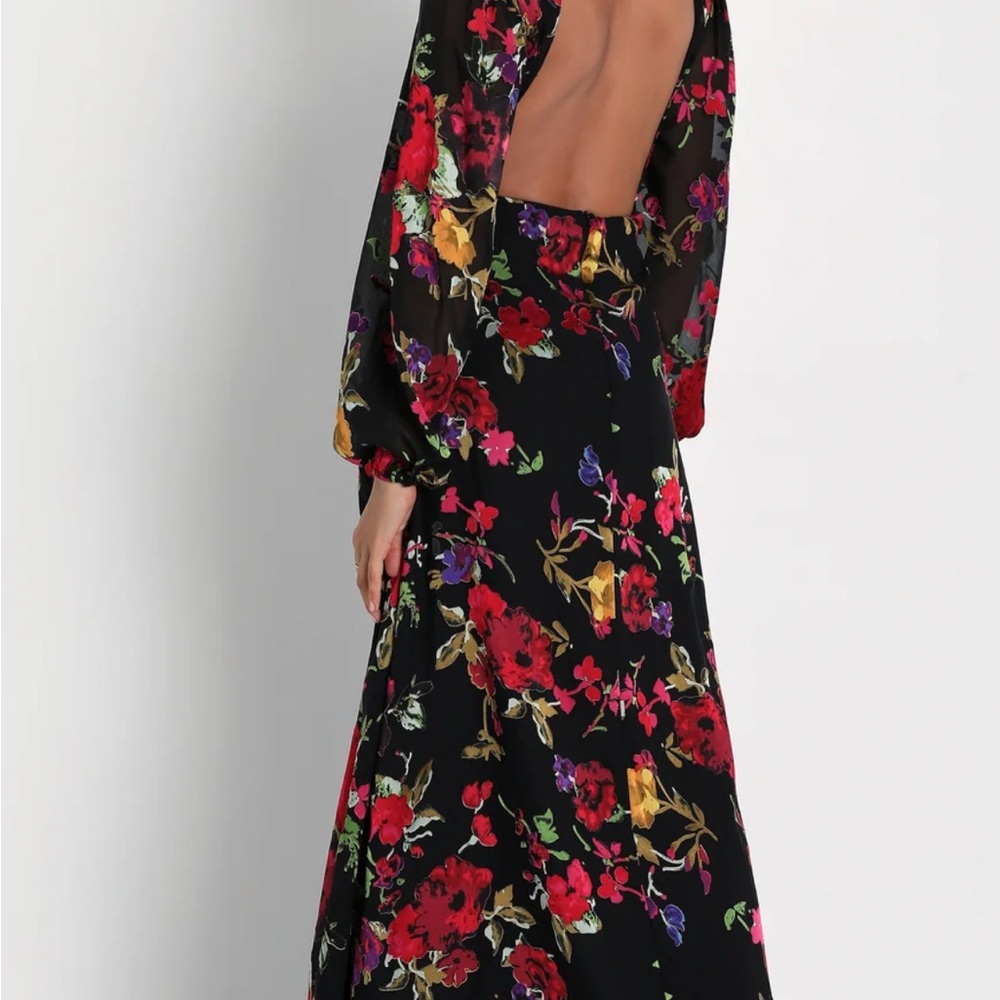 Lulu's Black Floral Long Sleeve Maxi Dress - Picture 2 of 3